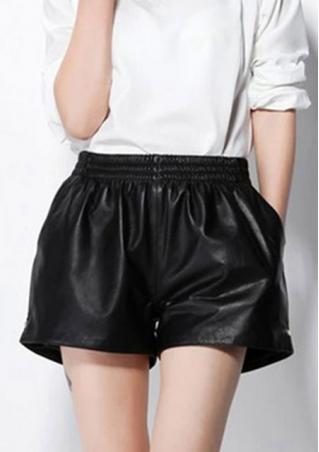 Solid Casual PU Lether Shorts