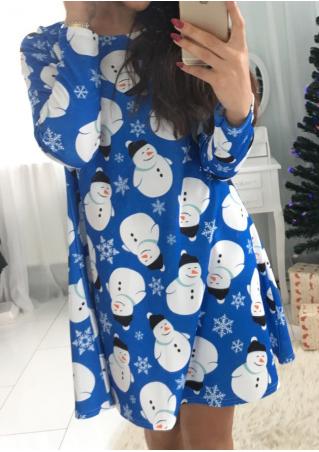 Christmas Cute Snowman Printed Swing Dress