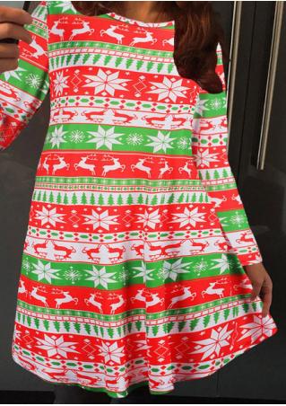 Christmas Snowflake Printed Long Sleeve Swing Dress