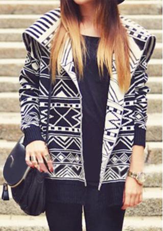 Geometric Printed Knitted Casual Cardigan