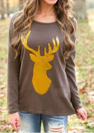 Christmas Gold Reindeer Printed Casual Blouse