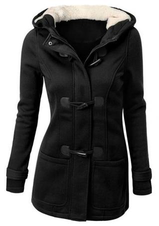 Solid Hooded Horn Button Coat