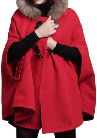 Solid Button Pocket Bowknot Hooded Cloak Coat
