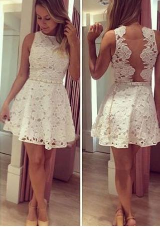 Solid Lace Hollow Out Mini Dress With Belt