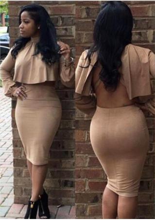 Solid Backless Bodycon Two-Piece Dress