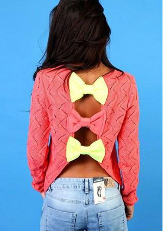 Bowknot Backless Irregular Hollow Out Sweater