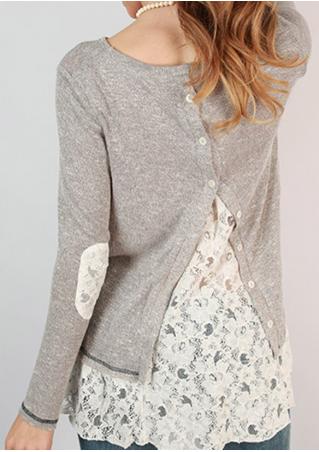 Lace Splicing Back Button Blouse
