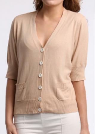 Solid Pocket Button Casual Cardigan