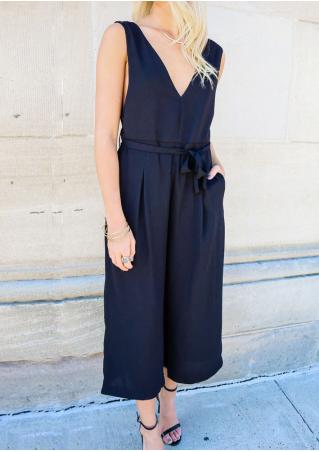 Solid Sleeveless V-Neck Casual Jumpsuit