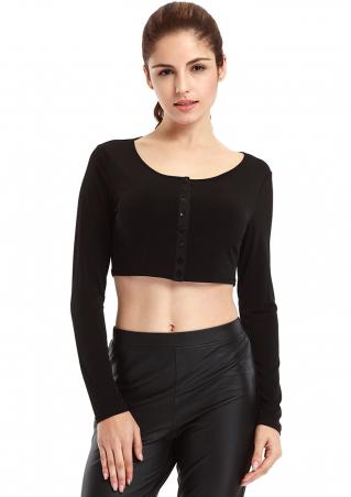 Solid Button Casual Crop Top