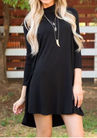 Solid Turtleneck Casual Dress Without Necklace