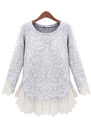 Lace Splicing Casual Long Sleeve Sweater