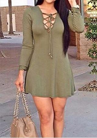Solid Lace Up Casual Mini Dress