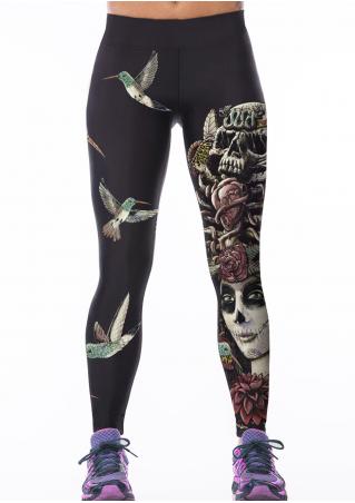 Printed Skull Queen Bird Bodycon Yoga Pants