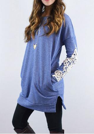 Solid Lace Splicing Split Pocket Casual Blouse