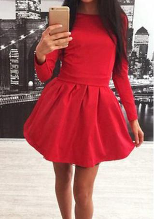 Solid Pleated Casual Mini Swing Dress With Belt