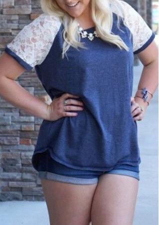 Lace Splicing Plus Size Casual T-Shirt