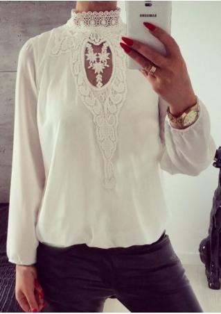 Solid Lace Hollow Out Splicing Blouse