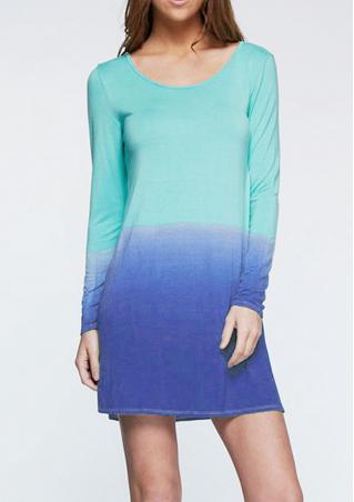 Gradient Color Long Sleeve Casual Mini Dress