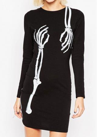 Printed Long Skeleton Hand Bodycon Mini Dress