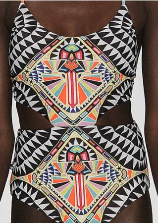 Printed Lace Up Hollow Out Siamesed Swimsuit
