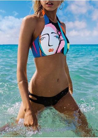 Printed Character Halter Bikini Set
