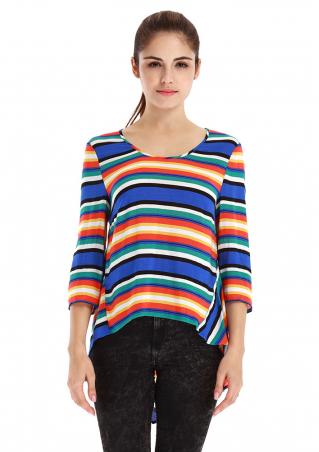 Multicolor Striped Irregular Fashion Blouse