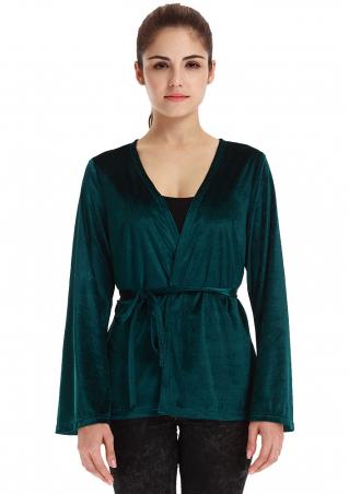 Vessos Solid Casual Cardigan With Belt