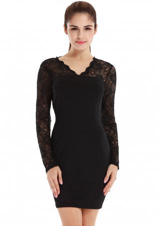 Vessos Solid Lace Long Sleeve Bodycon Dress