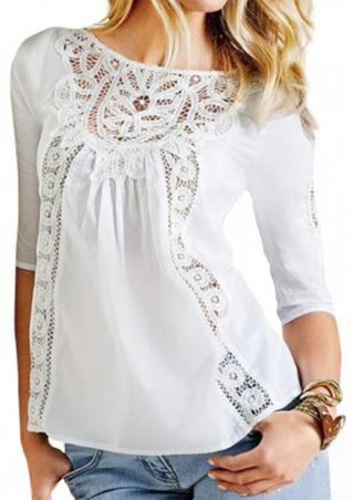 Solid Lace Half Sleeve Casual Blouse