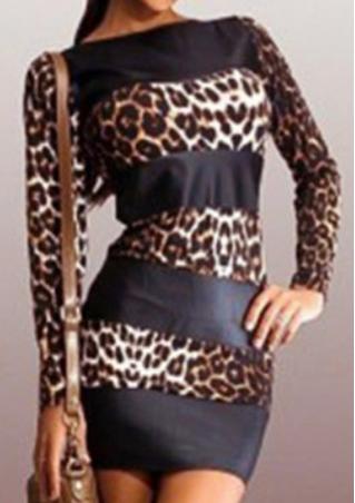 Leopard PU Leather Splicing Bodycon Dress