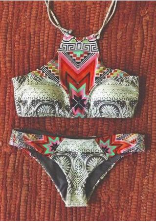Halter Geometric Printed Bikini Set