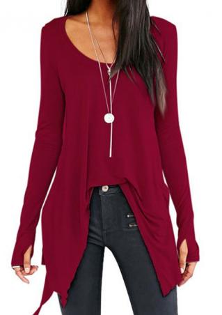 Solid Irregular O-Neck Casual Blouse