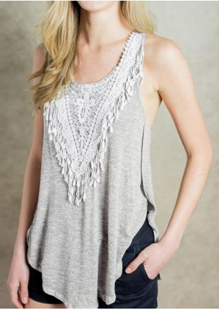 Splicing Lace Hollow Out Irregular Casual Tank