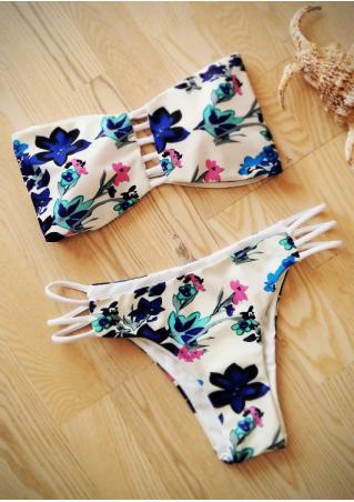 Floral Hollow Out Bikini Set Without Strap