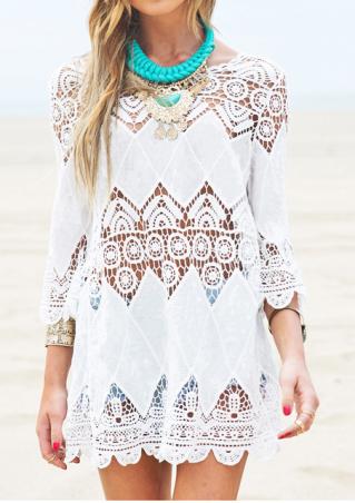 White Lace Hollow Out Beach Cover Up