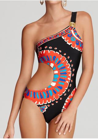 Printed Hollow Out Sexy One-Piece Swimsuit