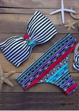 Striped Printed Halter Bikini Set