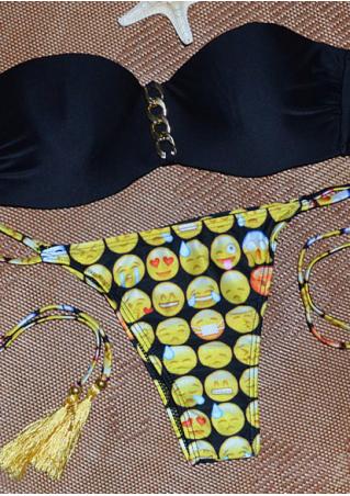 Emoji Expression Printed Strapless Bikini Set