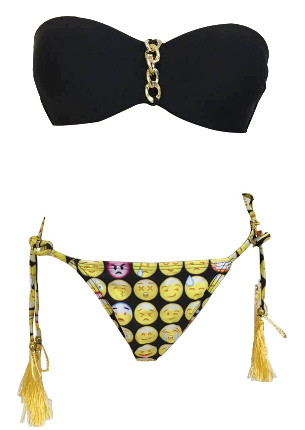 Emoji Expression Printed Strapless Bikini Set Fairyseason