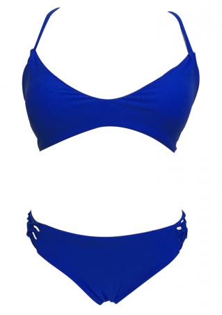 Solid Splicing Hollow Out Sexy Bikini Set
