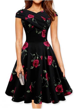 Floral Ruffled A-Line Swing Dress