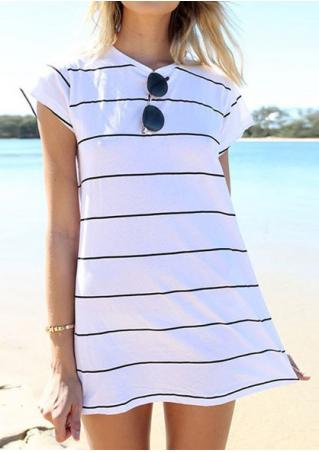Striped Short Sleeve O-Neck Casual Mini Dress