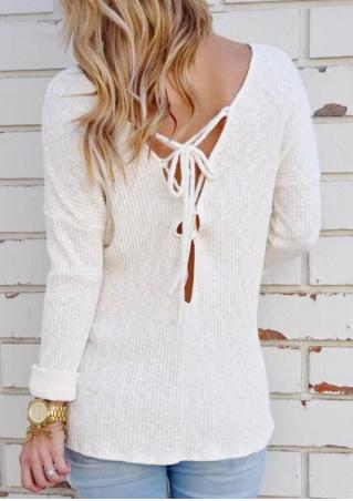 Solid Lace Up Long Sleeve Fashion Blouse