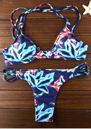 Floral Strappy Beach Halter Bikini Set