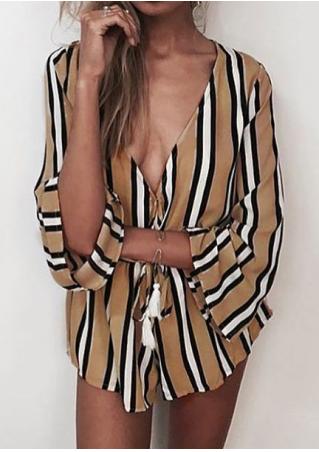 Striped Deep V-Neck Drawstring Sexy Romper