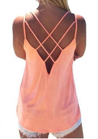 Solid Hollow Out Backless Sexy Camisole