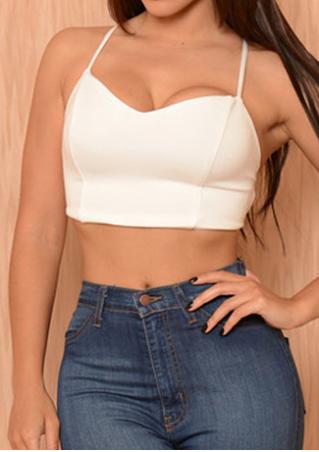 Solid Backless Cross Strappy Sexy Crop Top