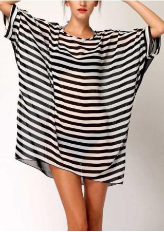 Striped See-Through Loose Chiffon Cover Up