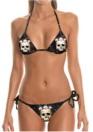 Starry Sky Skull Printed Halter Bikini Set